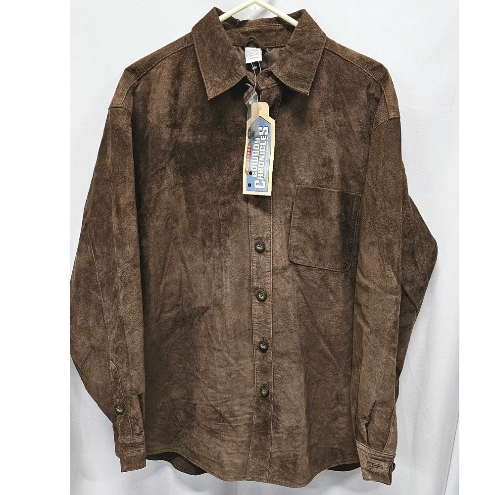 Marlboro Cowboy Chronicles Brown Suede Leather Shirt Jacket Vintage 2001 Mens M